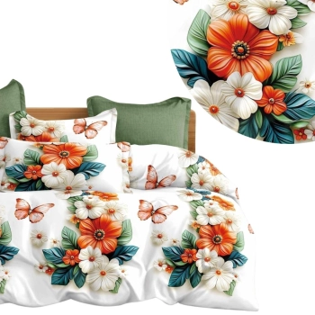 Pościel bawełniana 160x200 w kwiaty i motyle – elegancka kolekcja PK 810 z PRZEŚCIERADŁEM